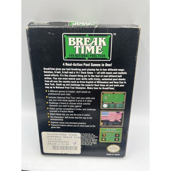 Break Time: The National Pool Tour (Nintendo, 1993) NES CIB COMPLETE - Picture 4 of 16